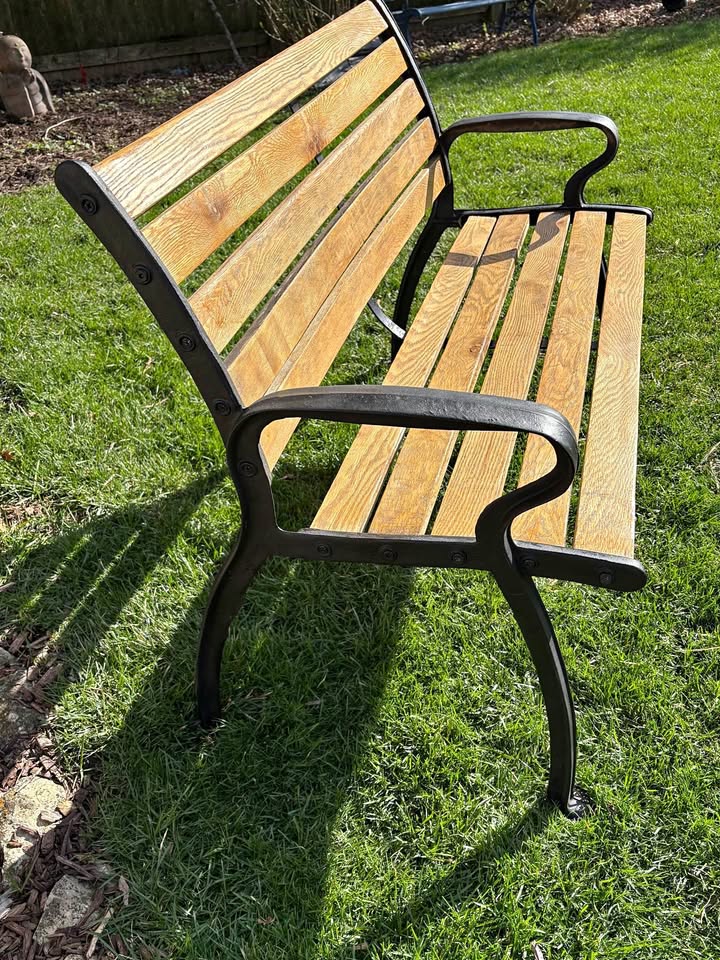 White oak wood & metal interior/exterior bench
