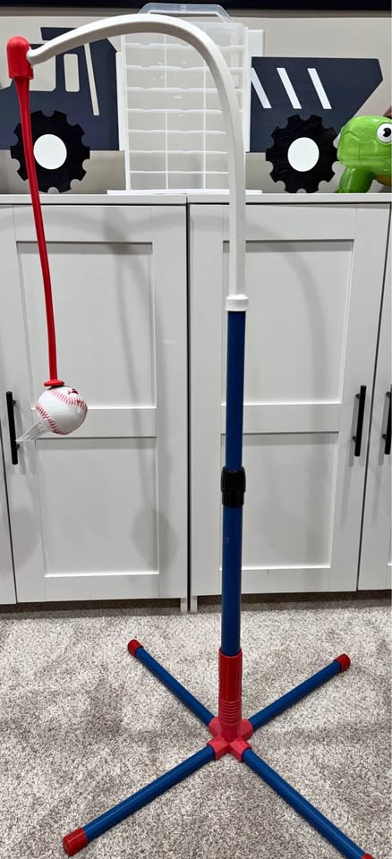 Adjustable tee for t-ball and hanging tee with plastic baseball